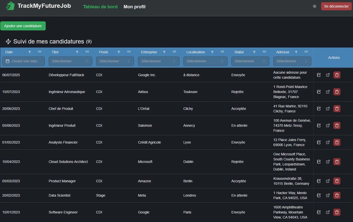 Application sur desktop en mode sombre