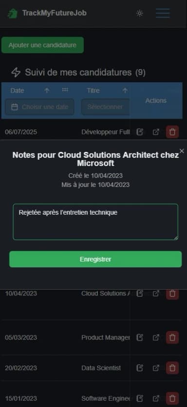 Affichage des notes sur une candidature